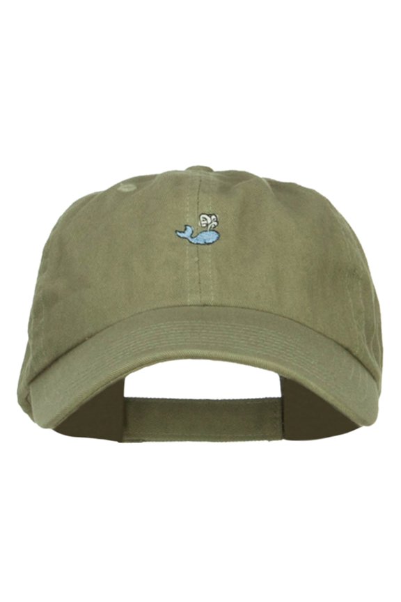 Mini Whale Embroidered Low Cap - Olive OSFM