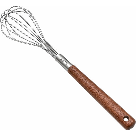 Mini Whisk 10 Inch, 304 Stainless Steel Small Wire Whisk with Walnut Wood Handle, Hand Egg Beater for Cooking, Baking, Mixing Eggs, Coffee, Sauces, Dressing and Gravy, 1 Count