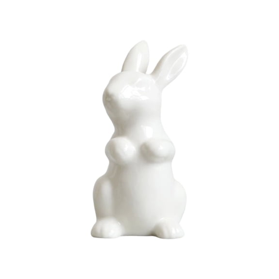 Mini White Ceramic Easter Bunny Figurine | Glossy Glazed Porcelain | Living Room, Bedroom, Desktop Home Decor | Modern Table Accent | Spring Gift Idea