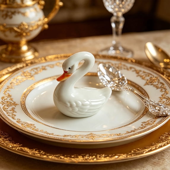 Mini White Ceramic Swan Figurines 2.76 Inch Small Gloss Goose Statue, Embossed Wing Porcelain Tabletop Decor for Kitchen Coffee Shelf Wedding Centerpiece Farmhouse Rustic Home Table Ornament Gift