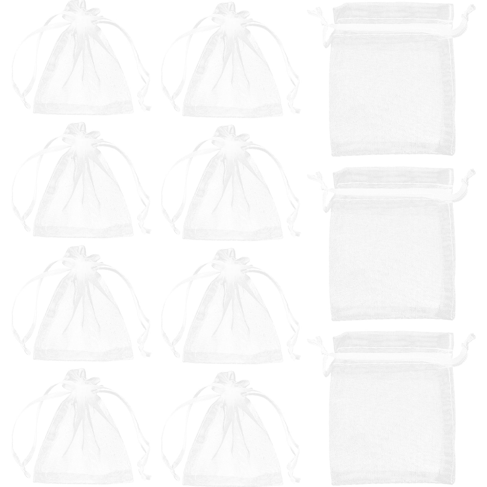 LYSXP 100 Sacchetti Di Organza Bianchi 8,9x11,9 Cm - Bustine Porta Regali Con Coulisse, Perfette Per Bomboniere, Gioielli, Matrimoni E Feste