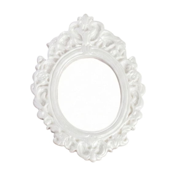 Mini White Oval Picture Frame, Baroque Rococo Glossy Resin Small Frame for Desk Vanity Wall Table Decor