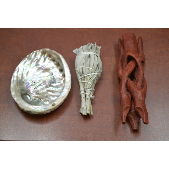 Mini White Sage With Abalone Shell And Wood Stand Smudging Burning Kit