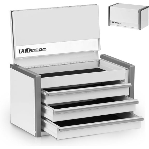 Mini White Tool Box, Portable 3 Drawer Steel Stackable Box with Magnetic Tab Locking, Micro Top Chest Liner for Tools Storage and Organizers, Home DIY