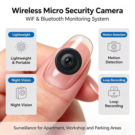 Mini WiFi Bluetooth Security Camera, Wireless Small Surveillance Cam with Night Vision, Motion Detection, 2-Way Audio, Remote Live View, Loop Recording for Home Indoor Outdoor Garage Office Security