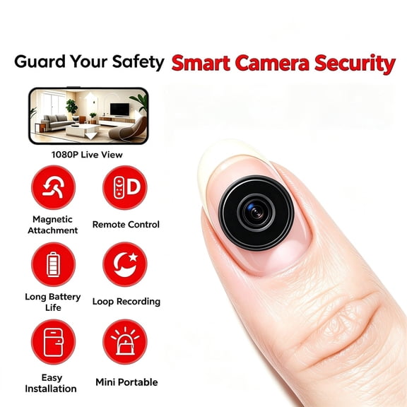 Mini WiFi Security Camera, 1080P HD Portable Surveillance Cam, Magnetic Attachment, AI Motion Detection, Two-Way Audio, Night Vision, Remote Control, Long Battery Life, Loop Recording & Alert Push fo