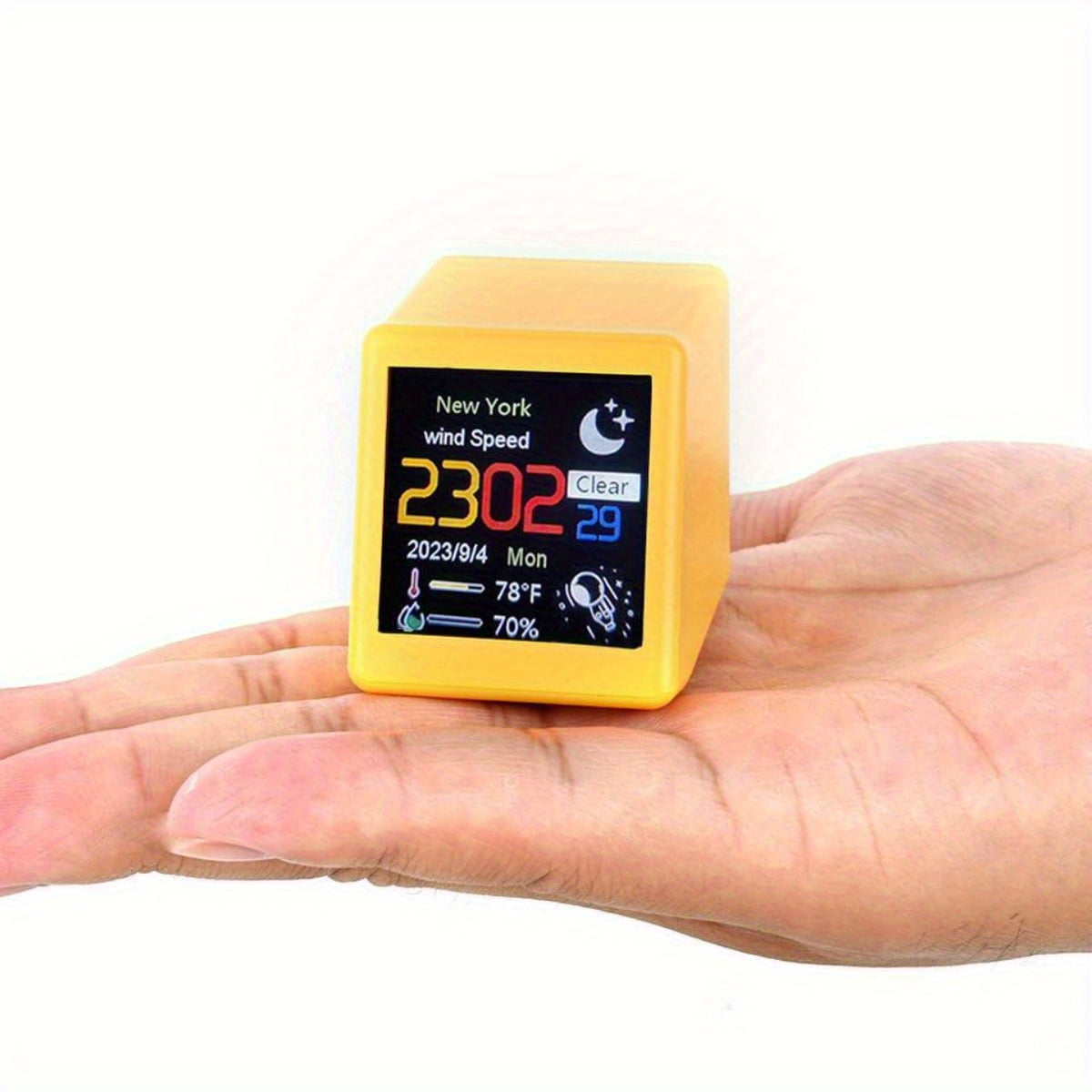 Mini WiFi Smart Weather Station Clock with Color Screen, Animation Display, Temperature Humidity Time Alarm, Desktop Decor for Home Game Room