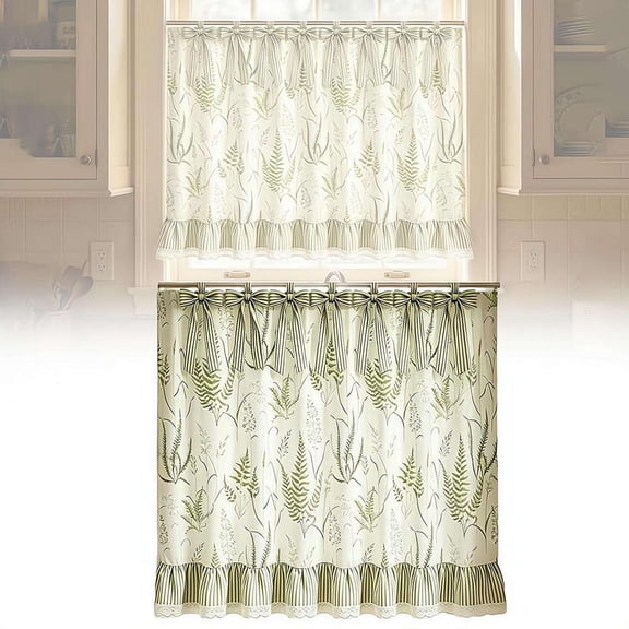 Mini Window Tier Valance with Tie-Top Bowknot, 30" x 22" Small Window Tier Curtain Dust-Proof Shelf Covering Cloth for Kitchen Under Sink, Bathroom Shelf, Pantry