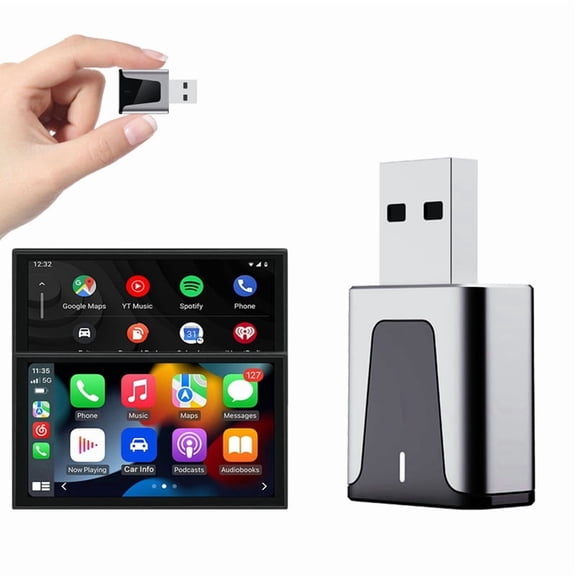 Mini Wireless CarPlay Adapter, 2 in 1 Wireless CarPlay & Android Auto Adapter Converts Factory Wired CarPlay to Wireless