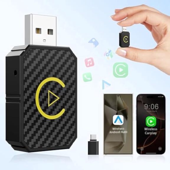 Mini Wireless CarPlay and Android Auto Adapter 2026 for iPhone/Android Plug and Play Low Latency Converts Wired to Cars 2016+