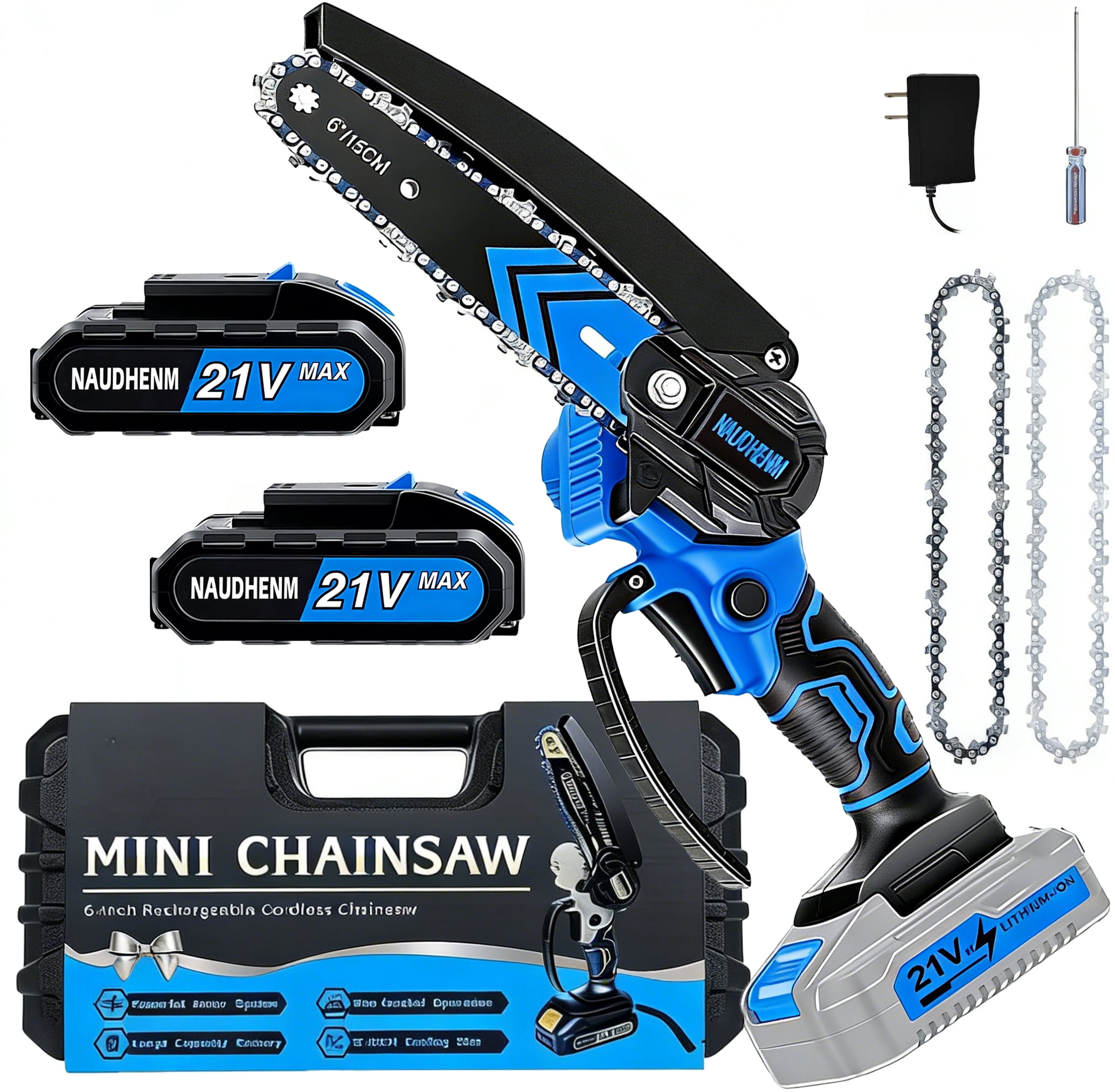 Naudhenm 6-Inch Battery Chainsaw, 12V Anti-Vibration