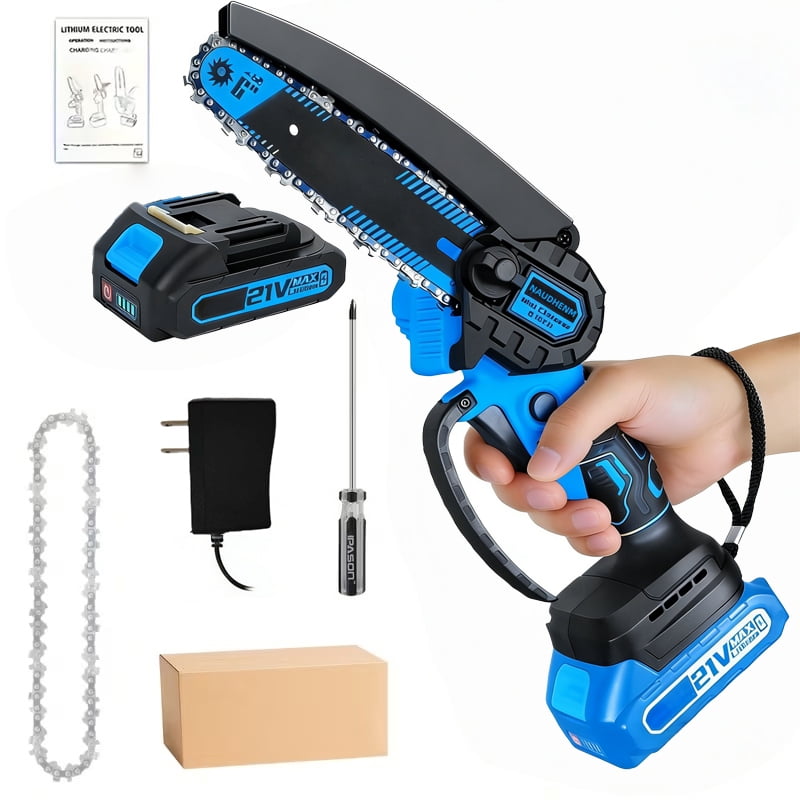 NAUDHENM 6-Inch, 12V, 7500A Battery-Powered Wireless Chainsaw, Adjustable