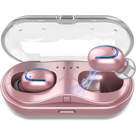 Mini Wireless Earbuds, Bluetooth Earphones in Ear with Charging Case, IPX7 Waterproof Wireless Mini TWS Mic Hi-Fi Stereo Sport Headphones for iPhone/Samsung/Android(Rose Gold)