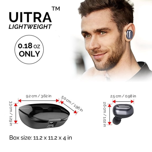 Mini Wireless Earbuds Bluetooth Earpiece Headphone - Noise Cancelling Sweatproof Headset with Microphone Built-in Mic and Portable Charging Case,Balanced, Bass Boost