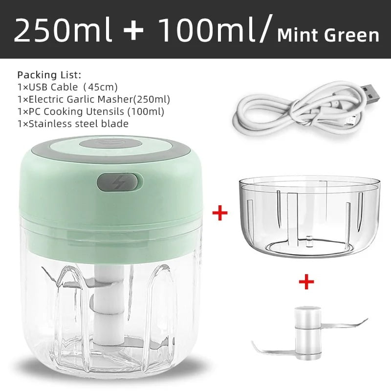 Mini Wireless Electric Garlic Chopper – USB Rechargeable Portable Food Processor for Garlic, Ginger, Chili & Vegetables – 250ml Capacity Mini Mincer & Grinder for Home & Travel Kitchen