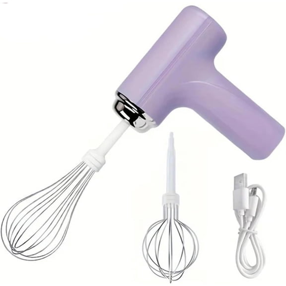 Mini Wireless Household Electric Egg Beater, Rechargable Handheld Egg Beater, with 3 Speed Modes, Detachable, Rechargeable, for Baking, Eggs, Cakes(Purple-A)