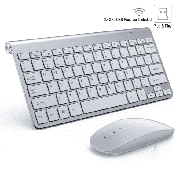 Mini Wireless Keyboard and Mouse Combo, 2.4G Waterproof Compact Keyboard Mouse Set, Portable Plug & Play Slim Desktop Set for Mac, Apple iMac, PC, Laptop and Windows, Black