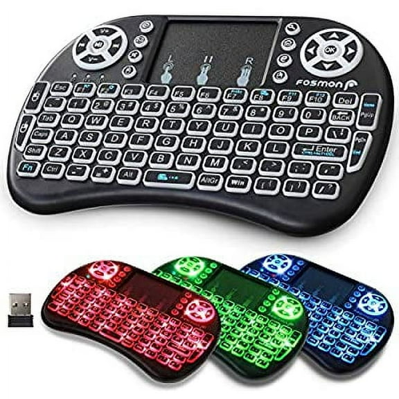Mini Wireless Keyboard Remote Control Touchpad Mouse Combo Controller with RGB Backlit Keypad for Android TV Box Smart OS TV+PC Computer Laptop Window OS HTPC Home Theater PC+USB 2.4GHz Dongle