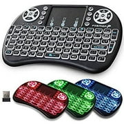 Mini Wireless Keyboard Remote Control Touchpad Mouse Combo Controller with RGB Backlit Keypad for Android TV Box Smart OS TV+PC Computer Laptop Window OS HTPC Home Theater PC+USB 2.4GHz Dongle