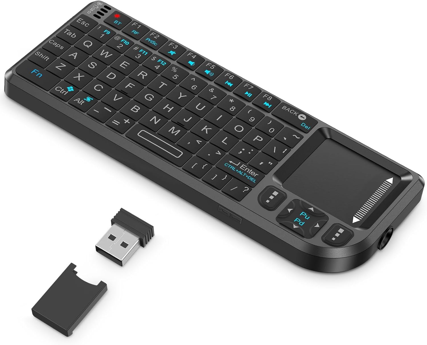 Mini Wireless Keyboard with Touchpad - Bluetooth & 2.4G Dual Mode Portable Cyberdeck Keyboard - 7-Color Backlit Rechargeable Remote for PC, TV, Tablet & Travel - Perfect for Home Office