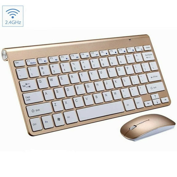 Mini Wireless Keyboard and Mouse Set, 2.4G Slim Compact Waterproof Combo with 33ft Range, for Mac, Apple TV, PC, Laptop, Desktop Computer