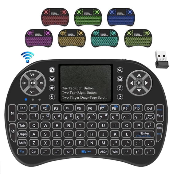 Mini Wireless Keyboard with Touchpad, Backlit 2.4GHz USB Remote Control Combo