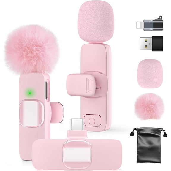 Mini Wireless Lavalier Microphone for iPhone 16/15/14/Android, Lapel Mic with Noise Reduction, 12H, 65ft, Pink Tiny Content Creator Interview Vlog YouTube TikTok Recording (Pink)