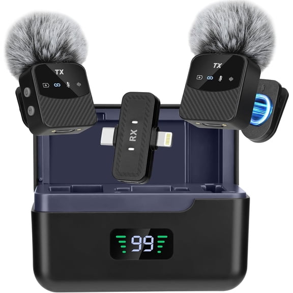 Mini Wireless Lavalier Microphone for iPhone/Android/Tablets,Magnetic Mic with Noise Reduction, 25H Battery Life Charging Case, Lapel Video Recording Podcast