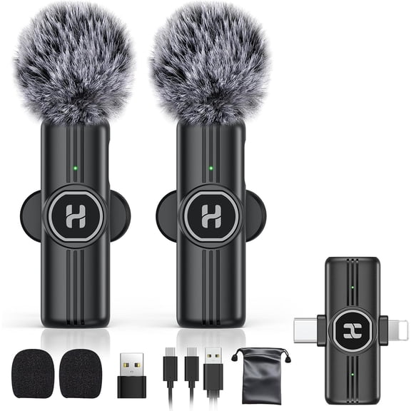 Mini Wireless Lavalier Microphone for iPhone, iPad, Android Phone - Noise Reduction Lapel USB C Bluetooth Mic Recording, Clip on Omni Lav Video Tiktok, YouTube, Vlog