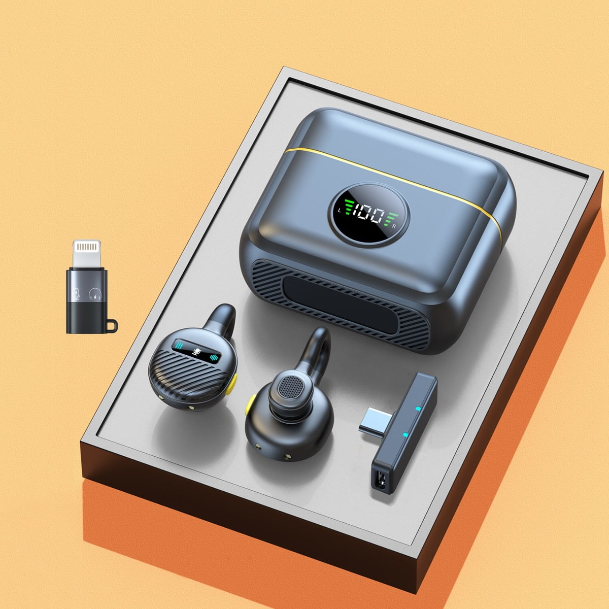 Wireless Lavalier Microphone Mini Clip On Mic with Charging Case, Battery, Noise Canceling Lapel Microphone for Video Recording Vlogging
