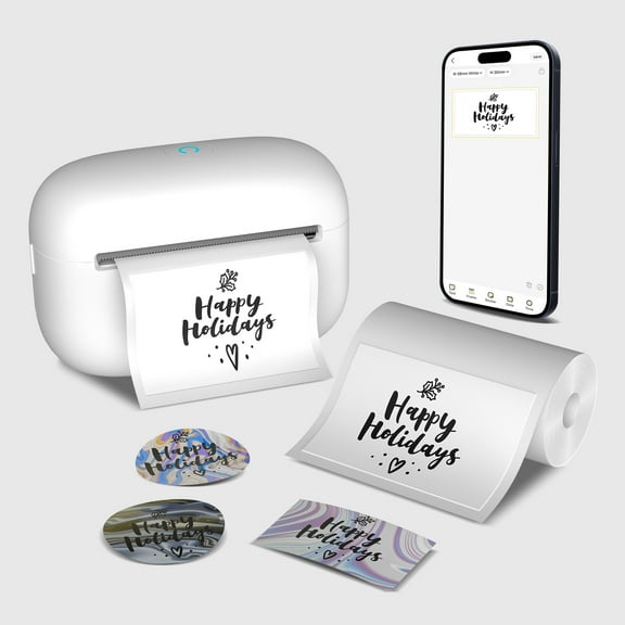 Mini Wireless Portable Bluetooth Thermal Printer Black, Compatible with Android and iOS, USB Rechargeable with Lithium Polymer Battery, for Notes, Planners, Instant Photos,White