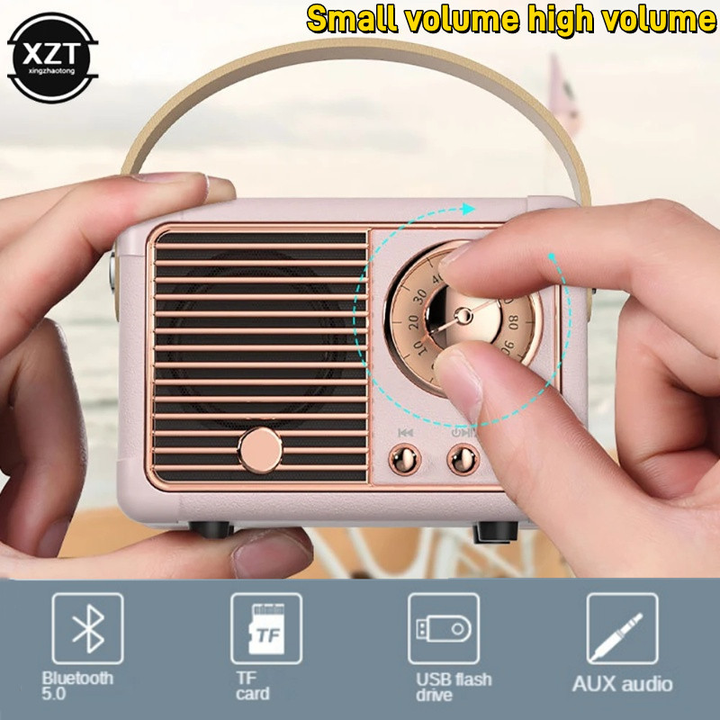 Mini Wireless Retro Bluetooth Speaker Vintage FM Radio Portable USB ...