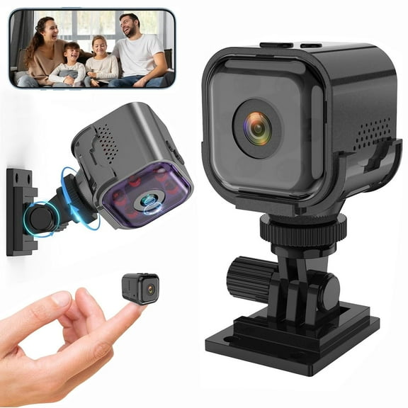 Mini Wireless Security Camera, Full HD 1080P Portable WiFi Small HD Nanny Cam with Auto Night Vision, Video Record and AI Motion Detect for Home Car Drone Office and Outdoor Use, Black