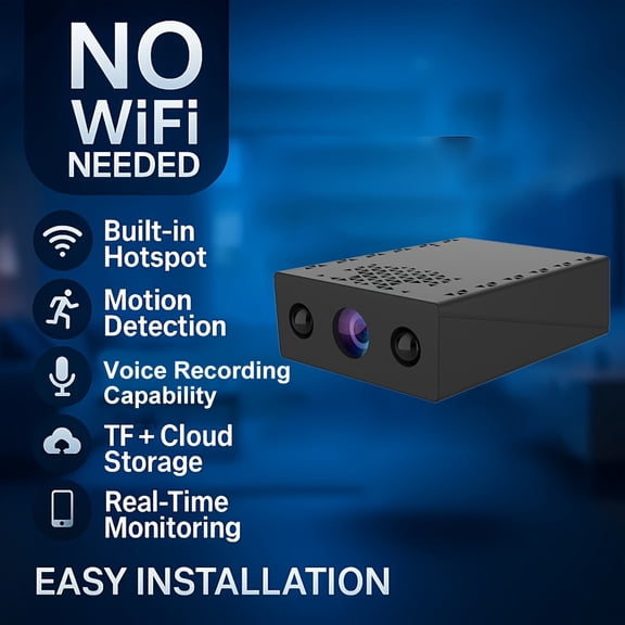 Mini Wireless Security Camera: Full HD, Night Vision, Motion Detection, Voice Recording, Built-in AP Hotspot, No Internet Required, Easy Install, Cloud Storage for Home, Baby, Pet - Black