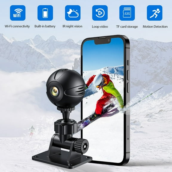 Mini Wireless Security Camera Outdoor and Indoor, HD 1080P Portable Small Home Camera with Night Vision, Video Record, Motion Detection and Cloud & TF Storage, Black