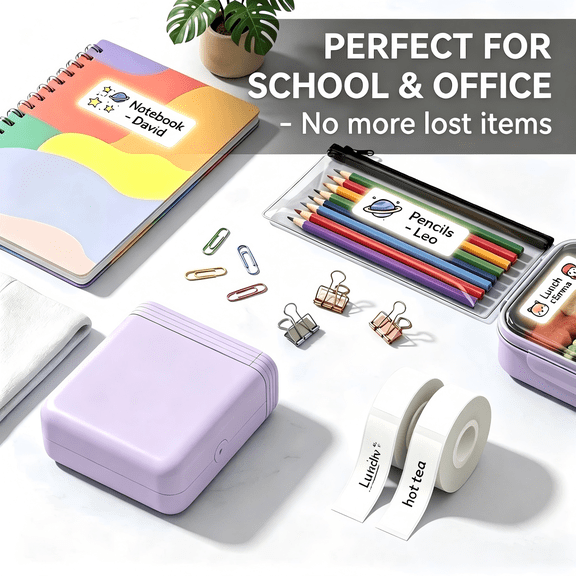 Mini Wireless Thermal Label Printer Portable Sticker Maker, Optional 2 Rolls Label Paper, Graffiti Templates, Clear Printing, Compatible with iOS Android for Home Storage & DIY Labeling