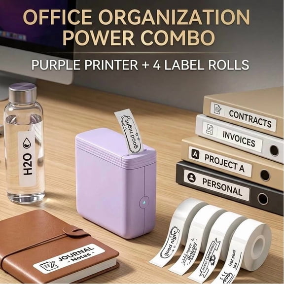 Mini Wireless Thermal Label Printer Portable Sticker Maker, Optional 4 Rolls Label Paper, Graffiti Templates, Clear Printing, Compatible with iOS Android for Home Storage & DIY Labeling