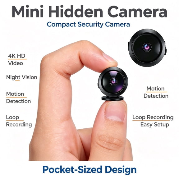 Mini Wireless WiFi Security Monitor Camera, Indoor & Outdoor Nanny Cam, 4K Night Vision Motion Detection for Home Pet Baby Monitoring