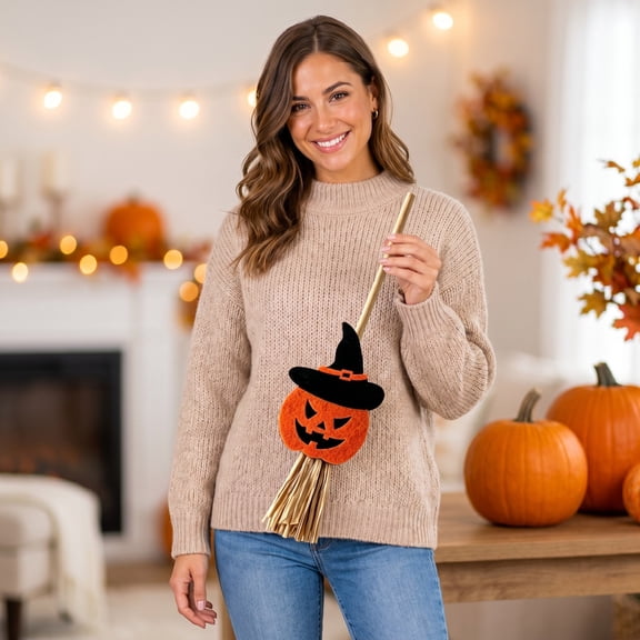 Mini Witch Broom Decor, Small Besom Ornament, Halloween Tabletop Prop for Spooky Scene, Rustic Magical Broomstick, Witchcraft Altar Accessory for Shelf​, C
