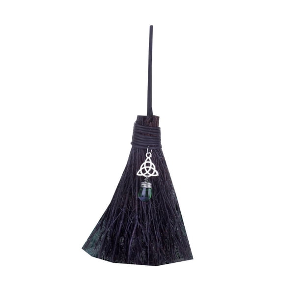 Mini Witch Broom with Crystal Pendant Wicca Altar Broomstick Halloween Car Charm