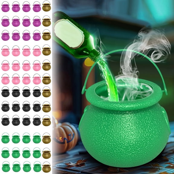 Mini Witch Cauldron Candy Bowl - Halloween Cauldron Bucket, Reusable Plastic Witch Jar Table Props, Spooky Candy Servers for Party Favors