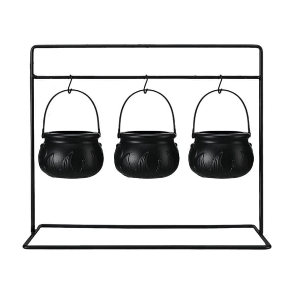 Mini Witch Cauldron Candy Jar Holder Set with Detachable Stand for Halloween Party Table Decor 3 Piece Jar Rack Display