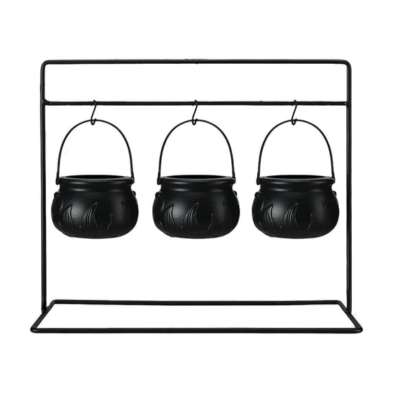 Mini Witch Cauldron Candy Jar Holder Set with Detachable Stand for Halloween Party Table Decor 3 Piece Jar Rack Display