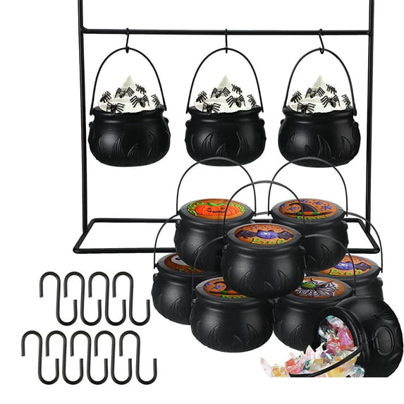 Mini Witch Cauldron Candy Jar Holder Set with Detachable Stand for Halloween Party Table Decor 9 Piece Jar Rack Display