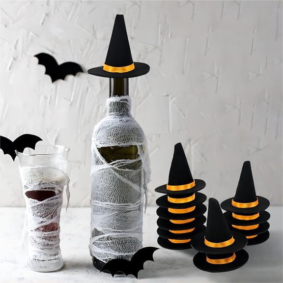 Mini Witch Hat Wine Bottle Topper Felt Decorative Cap for Halloween Party Table Decor and Festive Gatherings