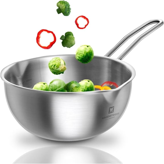 Mini Wok 200mm Stainless Steel, 3-Ply Aluminum Core Base, Induction Compatible Small Wok Pan, Ramen Pot for Camping & Outdoor Cooking