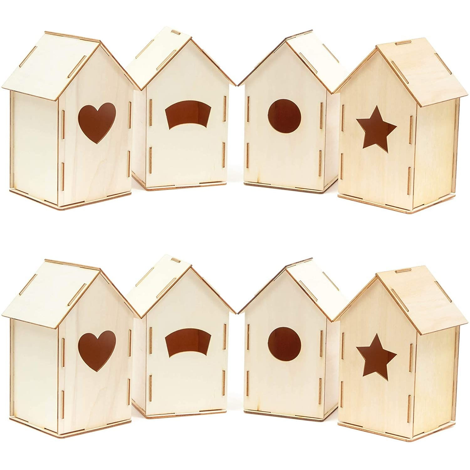 Mini Unfinished Natural Wood Birdhouses for DIY Crafts, Set of 8