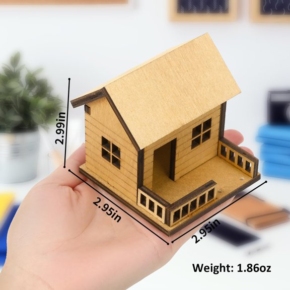 Mini Wood Cabin with Hanging Ladder for Indoor Plant Displays 3" x 3" x 3" 1.86oz