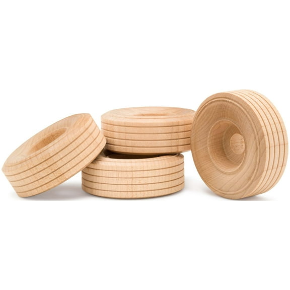 Mini Wood Wheels Treaded Style, 1-1/2 Inch Diameter, Pack of 50, for Crafts and DIY Car Models, by Woodpeckers