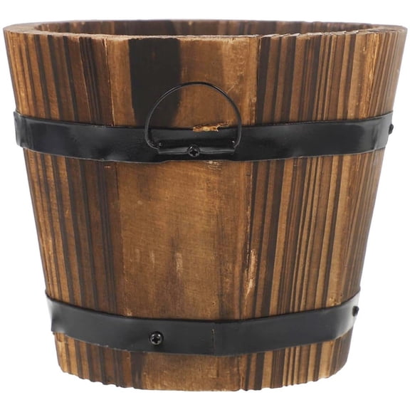 Mini Wooden Barrels Bucket With Handle Whiskey Barrel Planter Rustic Plant Pots Round Wooden Decorative Flower Pots for Indoor Outdoor Patio Garden